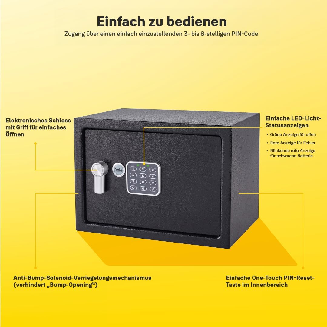 Yale Elektronischer Tresor - Medium - YSV/250/DB2 - Standardsicherheit - Schwarz Black Medium New Ve