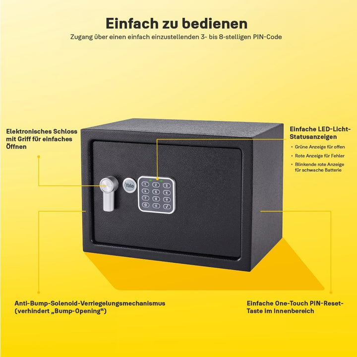 Yale Elektronischer Tresor - Medium - YSV/250/DB2 - Standardsicherheit - Schwarz Black Medium New Ve