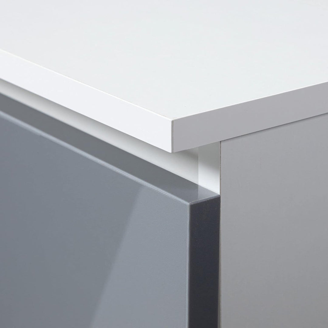 AKORD Nachttisch in minimalistischer Optik, mit 2 Schubladen, B40 x H40 x T35 cm Weiss / Metallic-gl