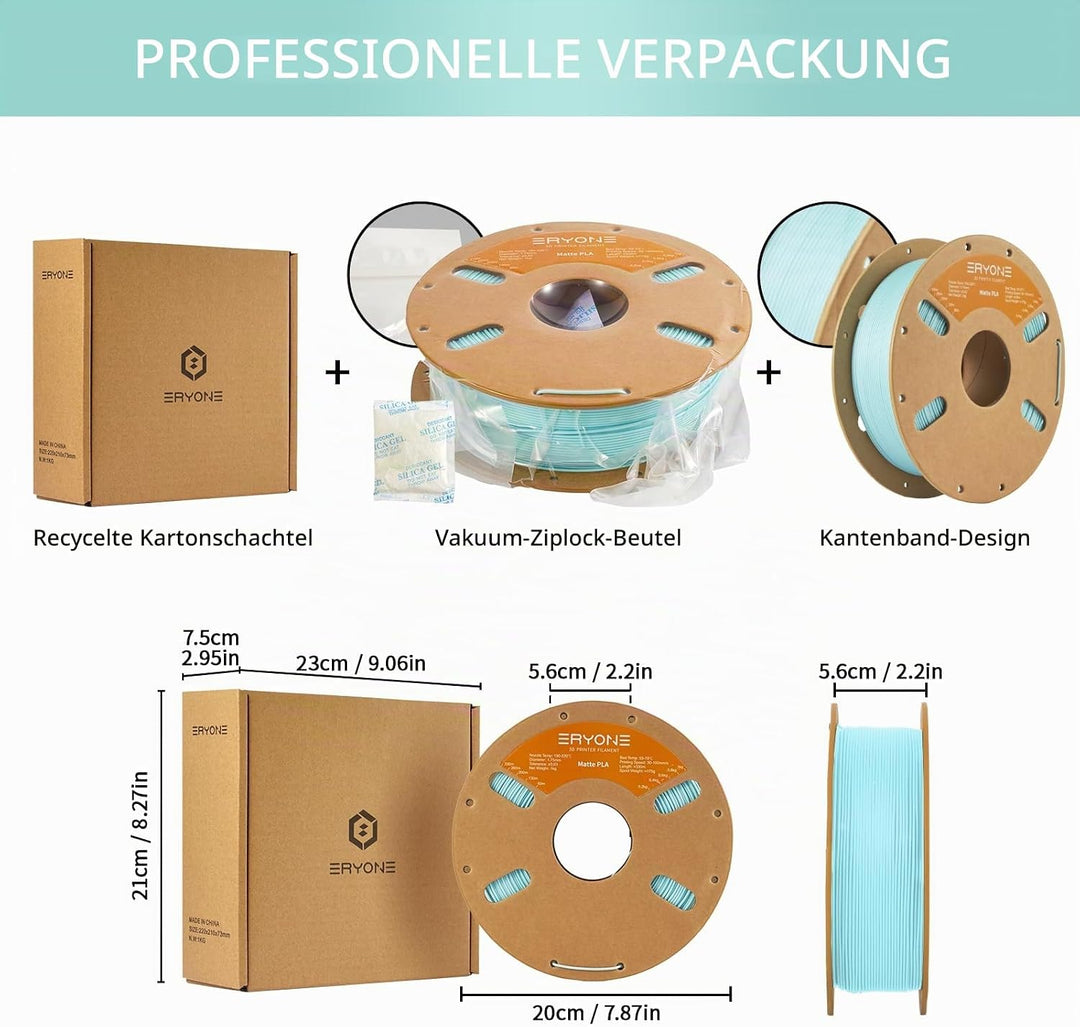 ERYONE Matte PLA 3D Drucker Filament 1.75mm, Massgenauigkeit +/- 0.03 mm, 1 kg 1 Spule, Matte Minzgr