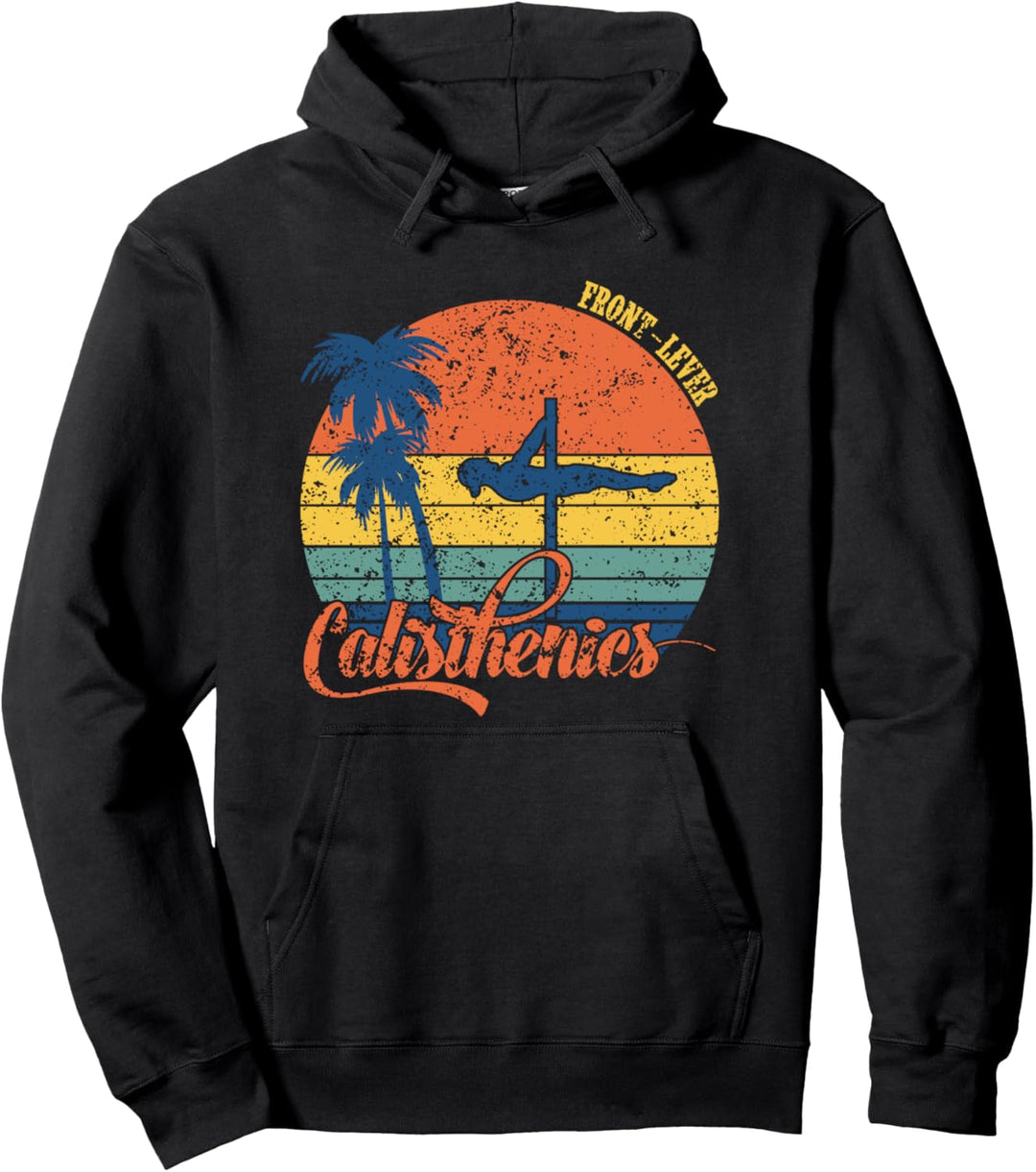 Retro Vintage Sun Front Lever Silhouette Calisthenics Pullover Hoodie