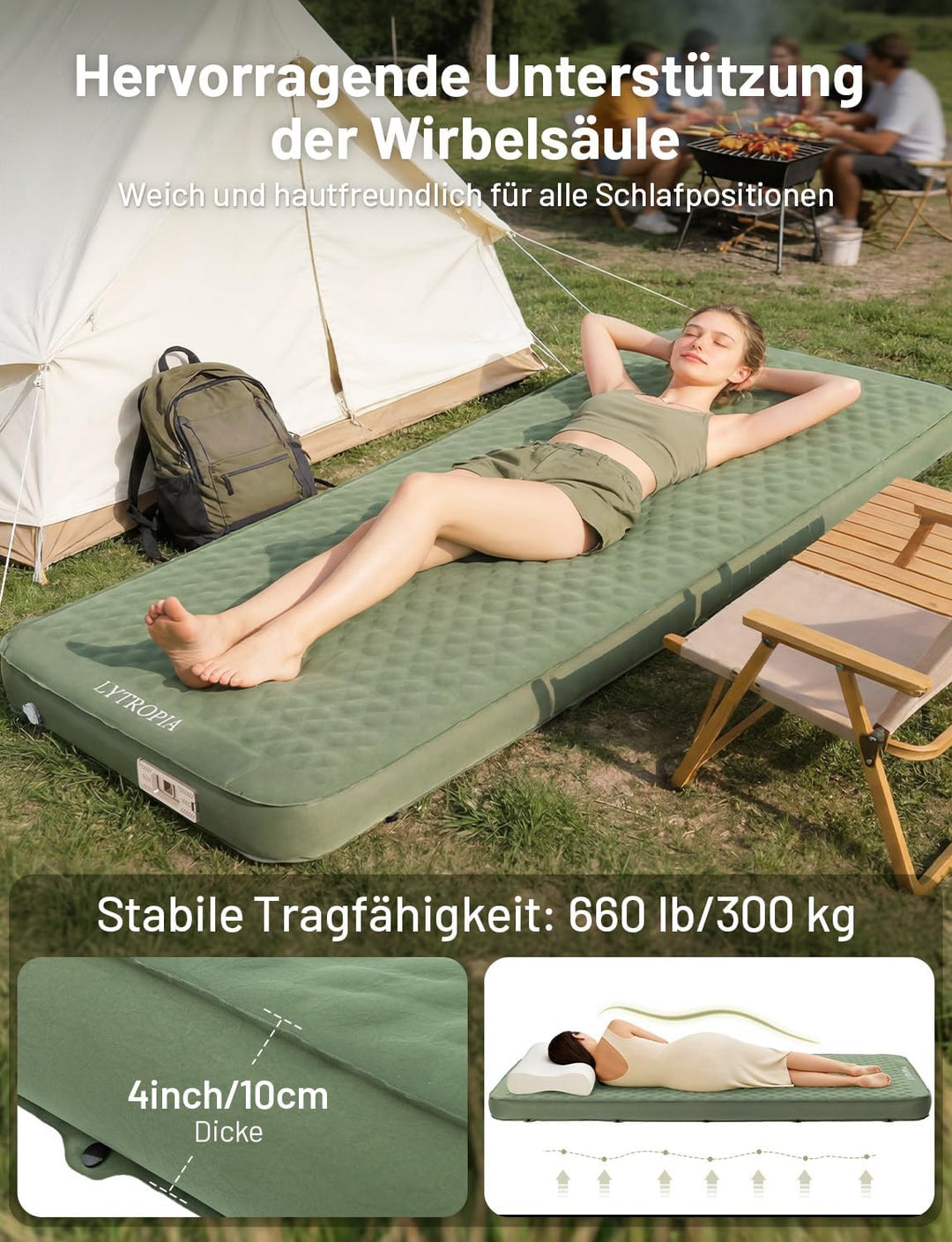 Isomatte Selbstaufblasend aus Schaumstoff mit Eingebaute Elektrische Pumpe, 10CM Dicker luftmatratze