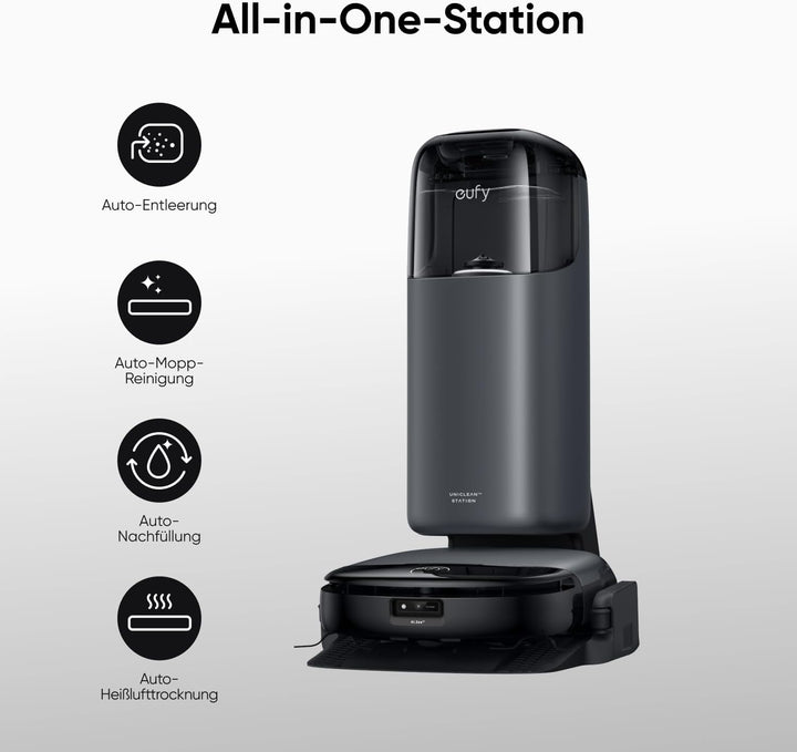 eufy S1 HydroJet Saugroboter mit Wischfunktion, All-in-One-Station, Revolutionäres Reinigungssystem,