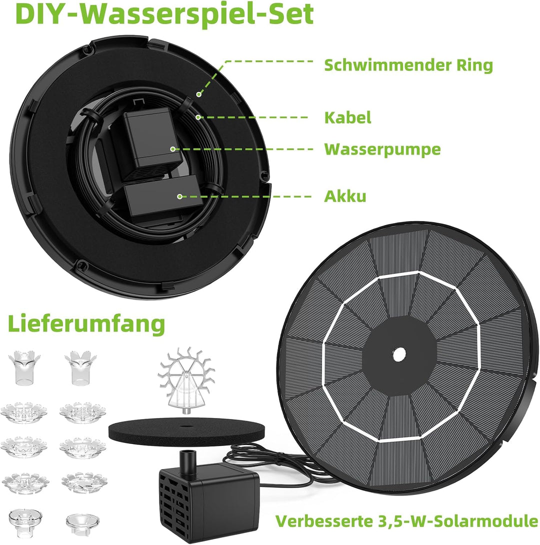 AISITIN Solarbrunnen für Draussen Split-Design mit Batterie, Solar Fontäne Pumpe mit Verschiedene Sp