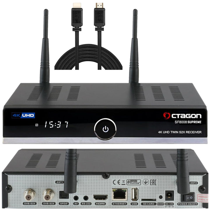 OCTAGON SF8008 UHD 4K Supreme Twin Sat Receiver + NONIC HDMI Kabel, 2X DVB-S2X Tuner, E2 Linux & Def