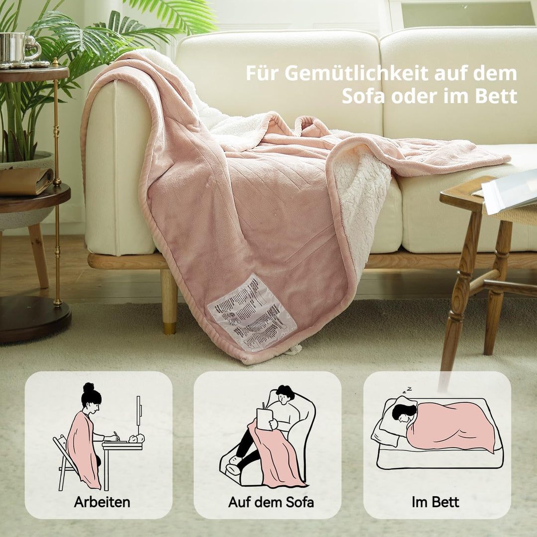 GOTCOZY Heizdecke 130x180 cm-Weicher seidiger Plüsch Wärmedecke Heizdecke 6 Heizstufen und 10 Stunde
