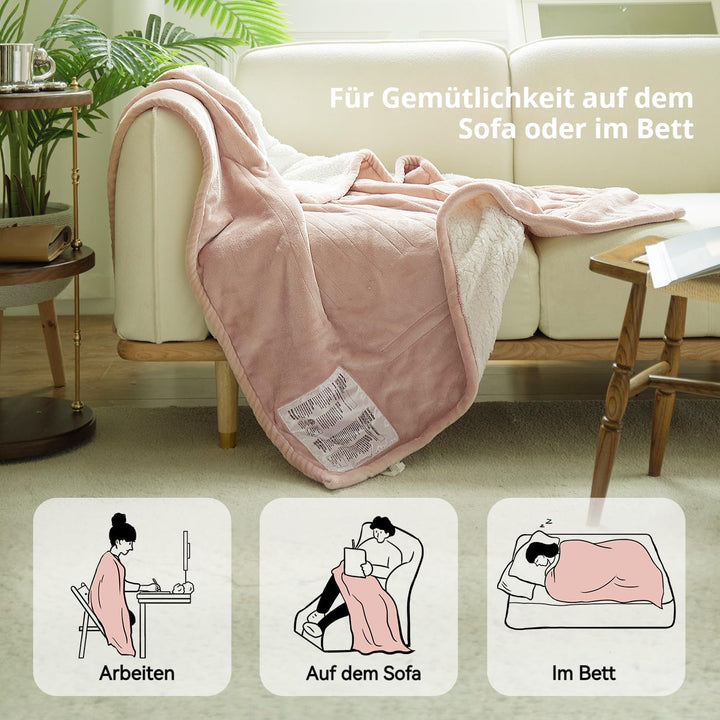 GOTCOZY Heizdecke 130x180 cm-Weicher seidiger Plüsch Wärmedecke Heizdecke 6 Heizstufen und 10 Stunde