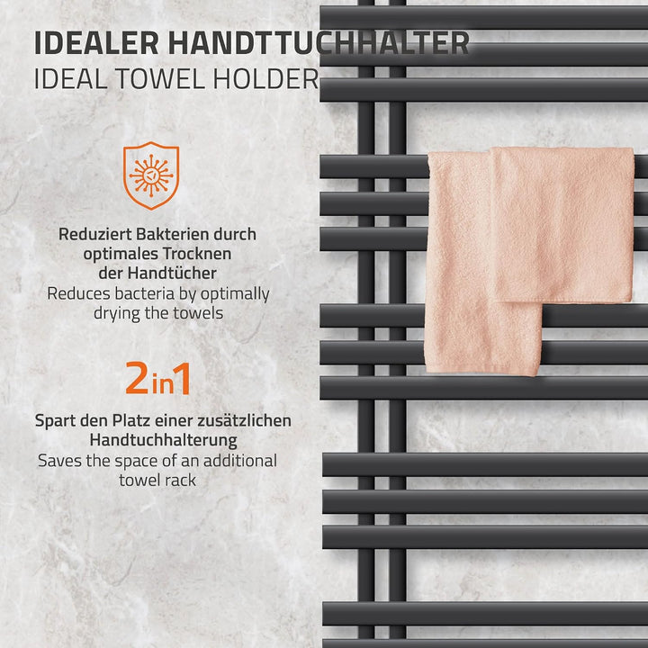ECD Germany Iron EM Design Badheizkörper Elektrisch mit Heizstab 1200 W - 500 x 1600 mm - Anthrazit