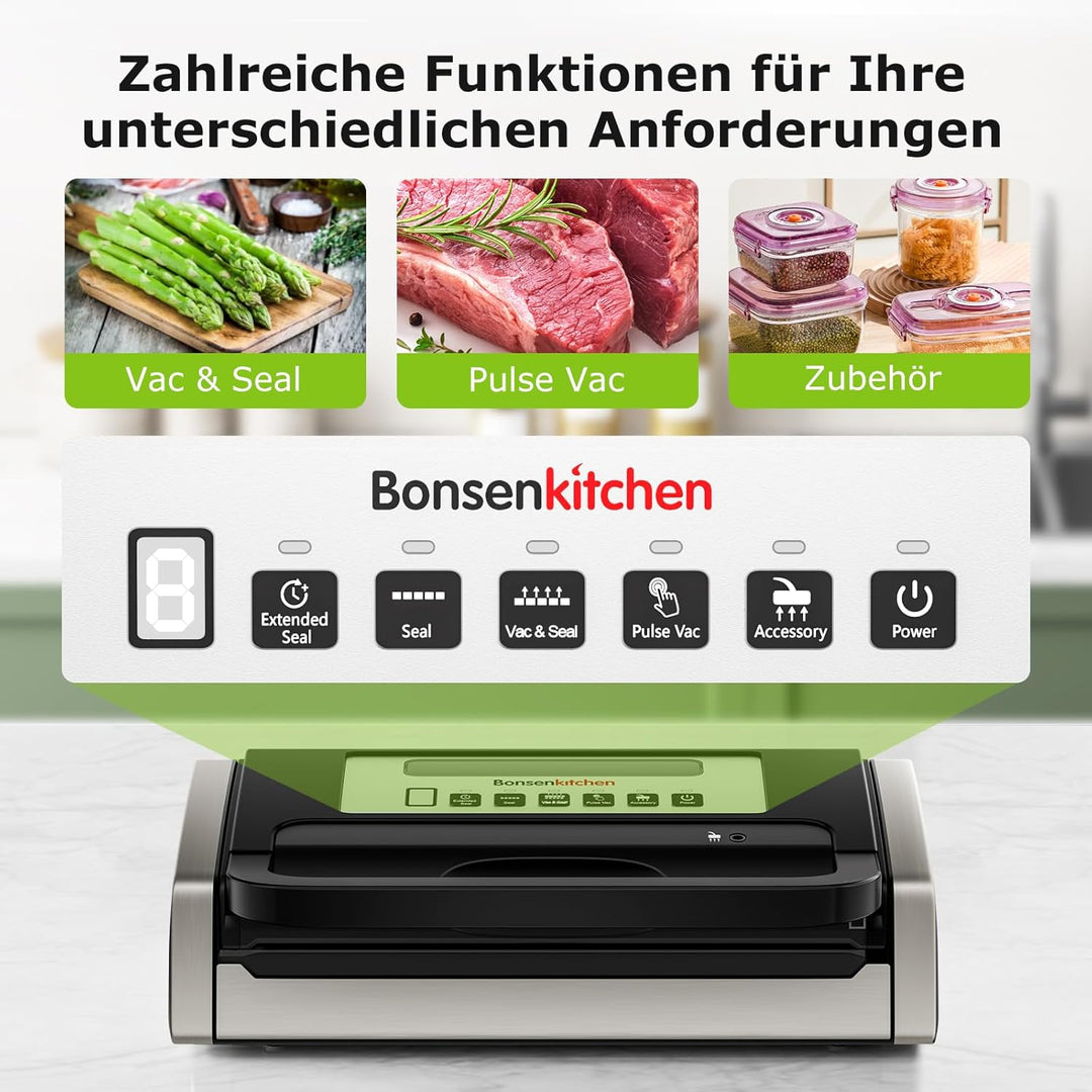 Bonsenkitchen Vakuumiergerät, Vakuumierer, Design mit Griffverriegelung, leistungsstarker geräuschar