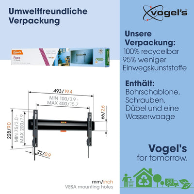 Vogel's TVM 3405SP Flache OLED TV-Wandhalterung für 32-77 Zoll Fernseher, Max. 50 kg, TV Halterung m