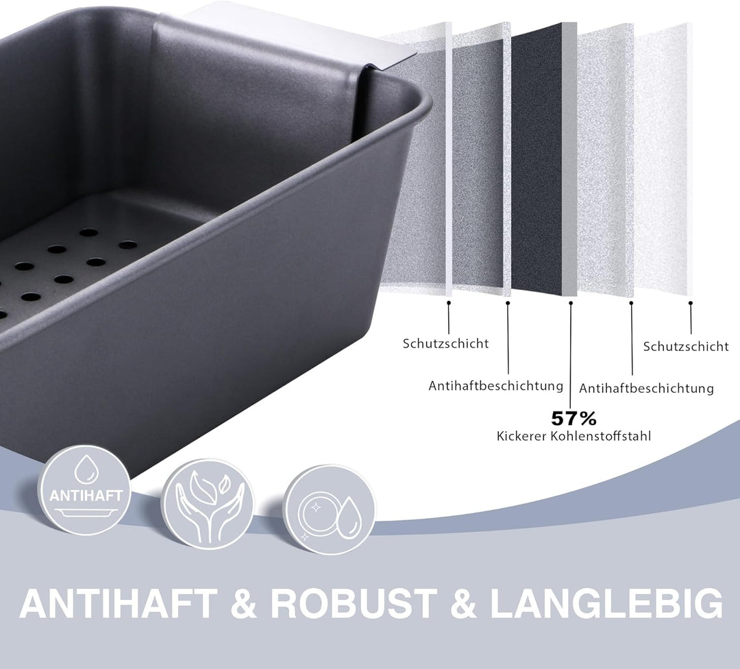 HONGBAKE 2-in-1 Fleischpastetenform mit Ablaufrost, 25 x 13 cm Kastenform aus Karbonstahl, Antihaft