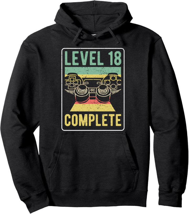 18. Geburtstag Geschenk Mann Frau Gamer Zocker Level 18 Pullover Hoodie