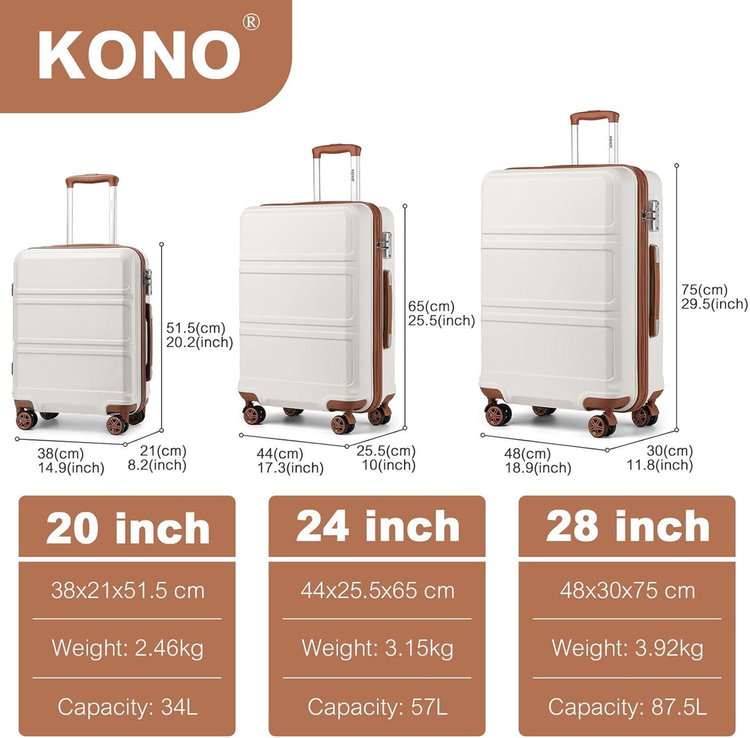 KONO Koffer Grosser 28 Zoll Leicht ABS+PC Hartschalenkoffer XL mit TSA-Schloss Reisekoffer mit 4 Rol
