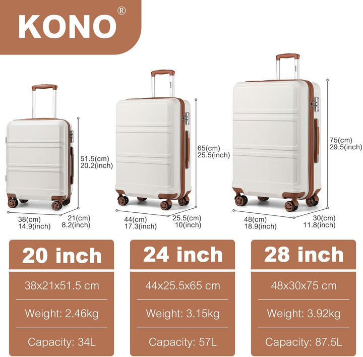 KONO Handgepäck Koffer 20 Zoll Leichter ABS+PC Hartschalenkoffer mit TSA-Schloss Reisekoffer mit 4 R
