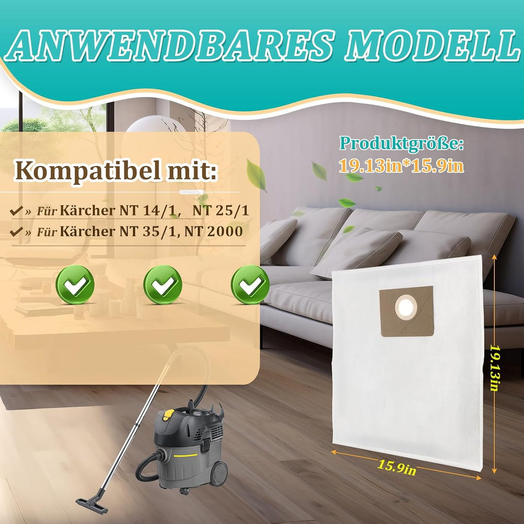 10 Stück für Kärcher NT 35/1 (Ap, Adv, Tact, Te H/M) Staubbeutel für Kärcher NT 14/1, NT 25/1 NT 200