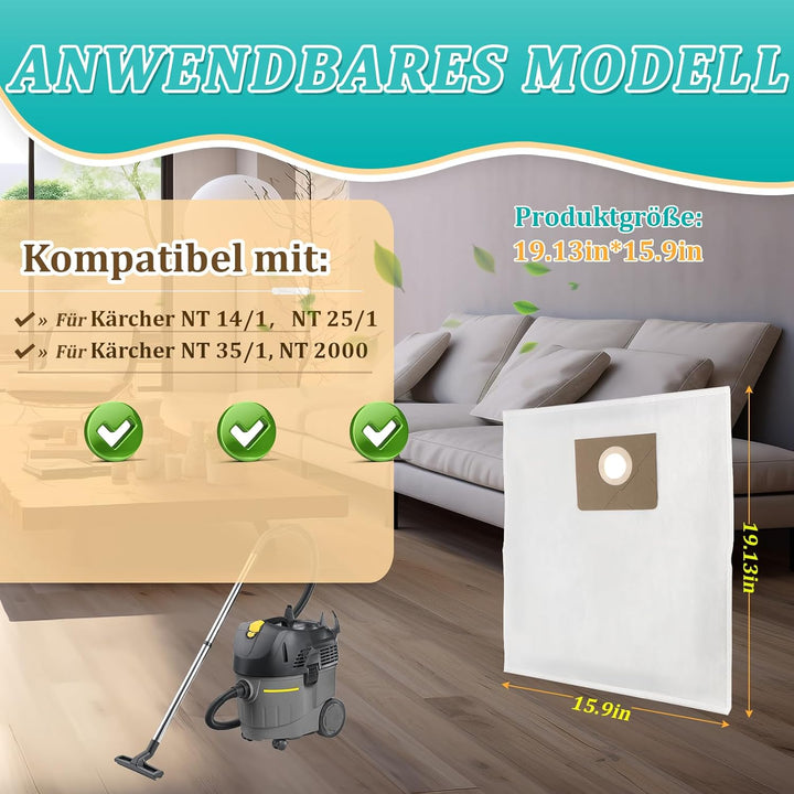 10 Stück für Kärcher NT 35/1 (Ap, Adv, Tact, Te H/M) Staubbeutel für Kärcher NT 14/1, NT 25/1 NT 200
