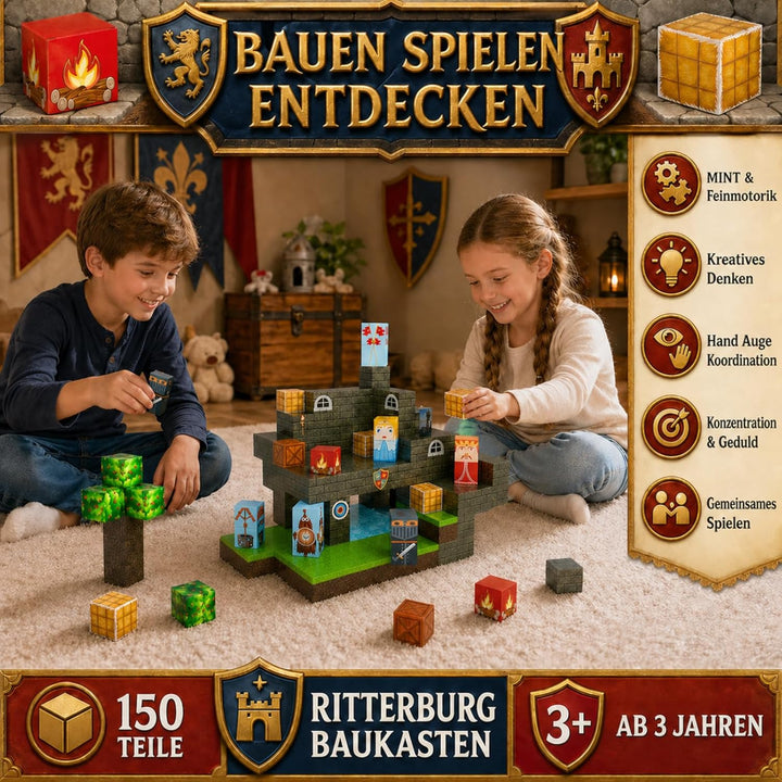 Spiele Kontor Magnetische Bausteine Ritterburg - 150 Stück Magnetbausteine | Kinderspielzeug für Jun