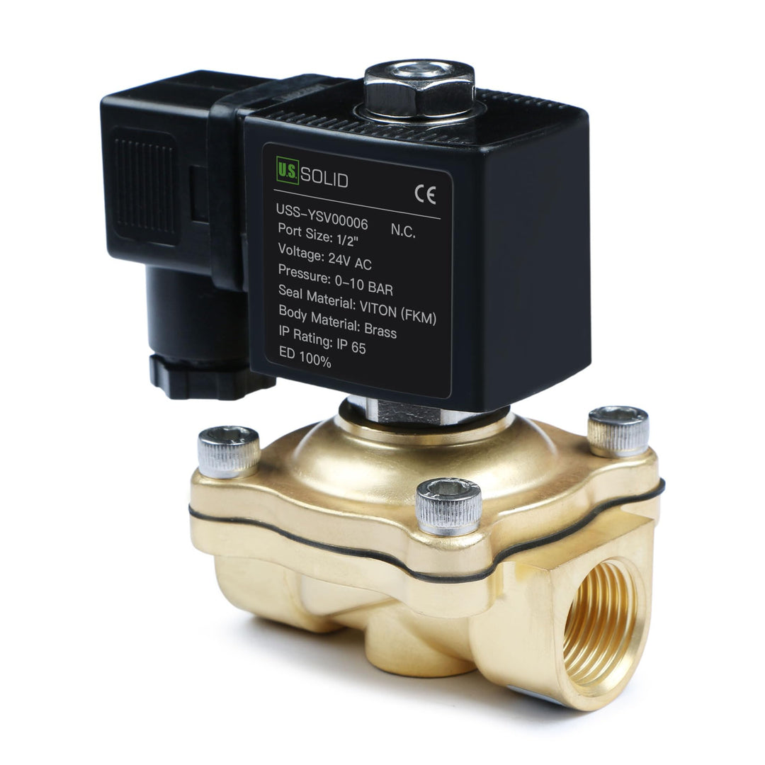 U.S. Solid Solenoid Valve Magnetventil Messing G 1/2" 24V AC Normal geschlossen NC 0-10 bar, elektri