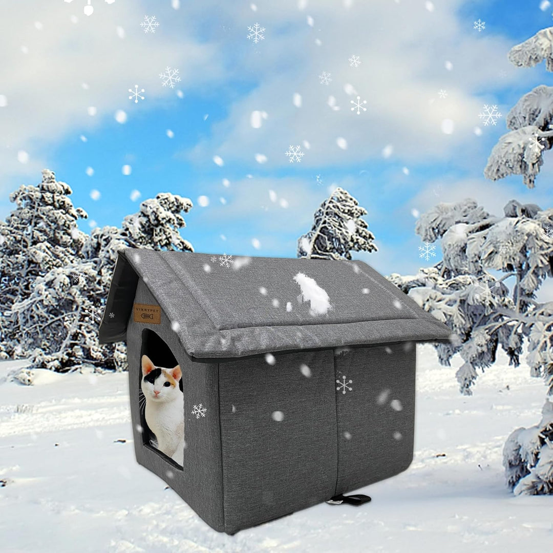 Katzenhaus Für Draussen Winterfest Wasserdicht Wetterfester Katzenhöhle Haustierhaus mit Plüschkisse