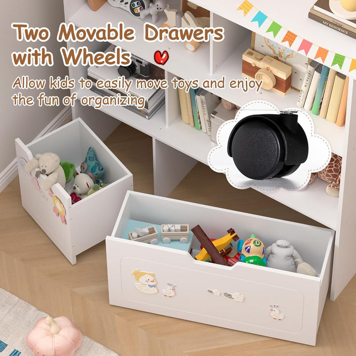 BRINJOY Kinderregal mit 8 Boxen Kinderschrank Holz Bücherregal für Kinder Aufbewahrungsbox mit 2 Bew