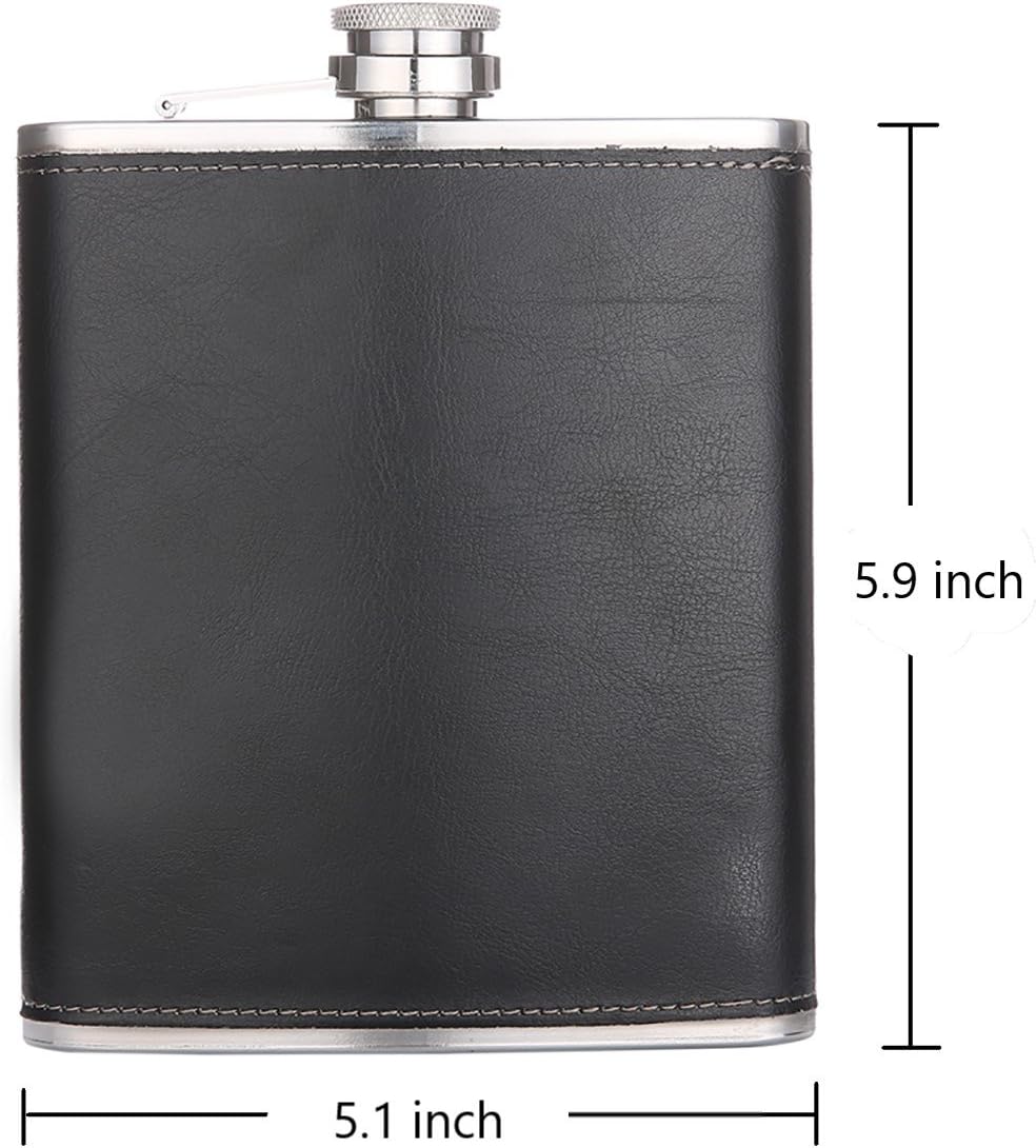 TANEAXON Grosse Flachmann aus Edelstahl, mit Lederummantelung, 510 ml, Schwarz | Grosses Fassungsver