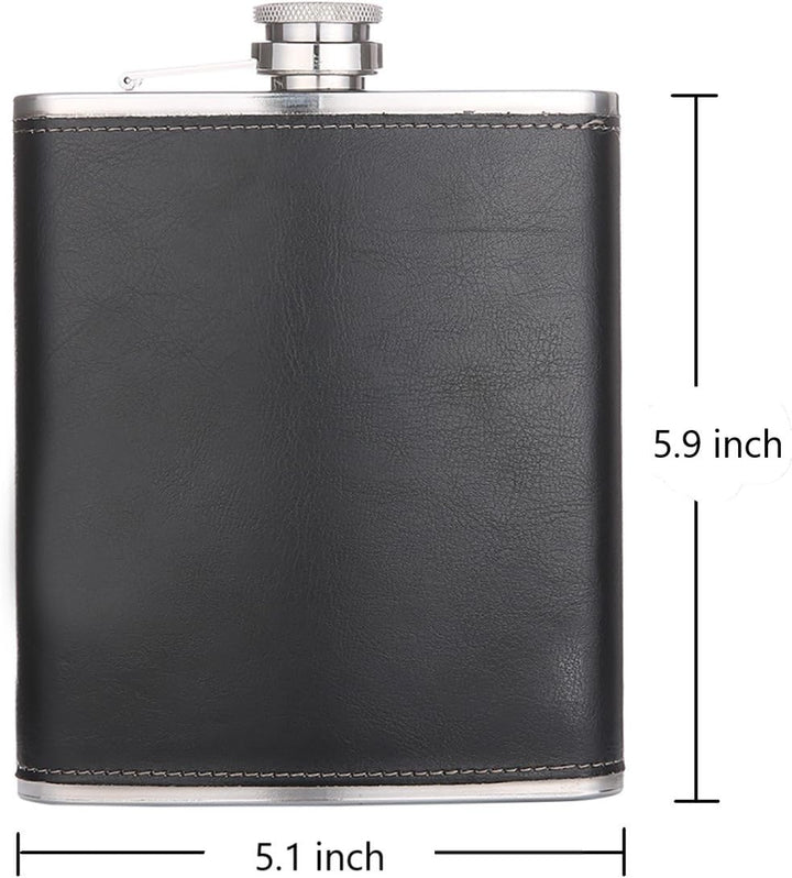 TANEAXON Grosse Flachmann aus Edelstahl, mit Lederummantelung, 510 ml, Schwarz | Grosses Fassungsver