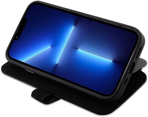 BMW BMBKP14X22RDPK Hülle für iPhone14 Pro Max 6,7" Schwarz Bookcase Leather Textured&Stripe