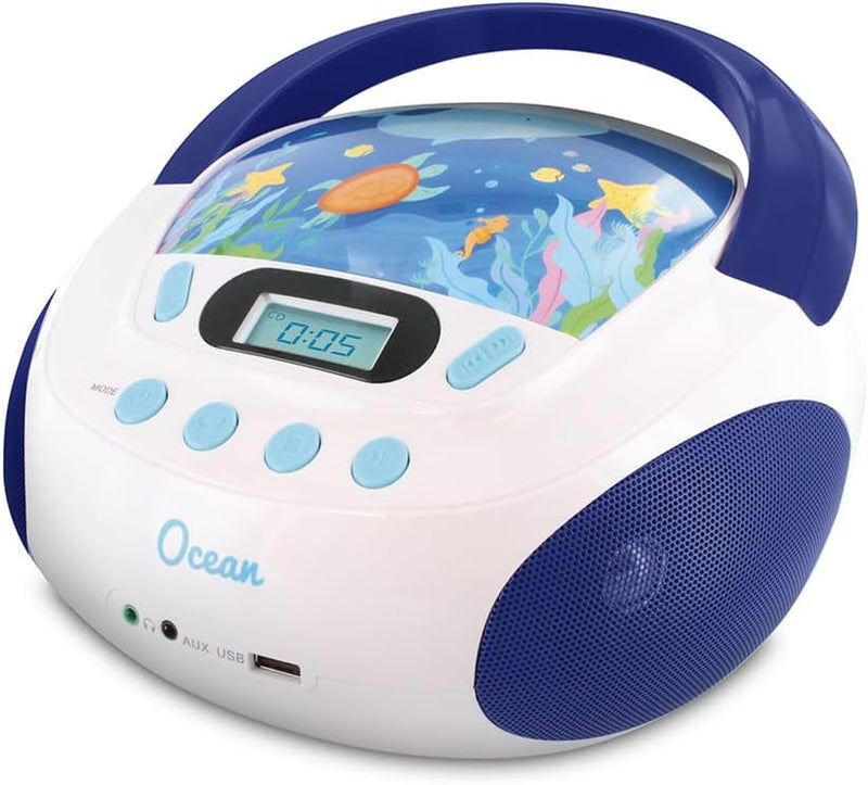 Metronic 477170 CD-Player für Kinder, Ozean, mit USB-/AUX-IN-Port blau/weiss blau / weiss, blau / we