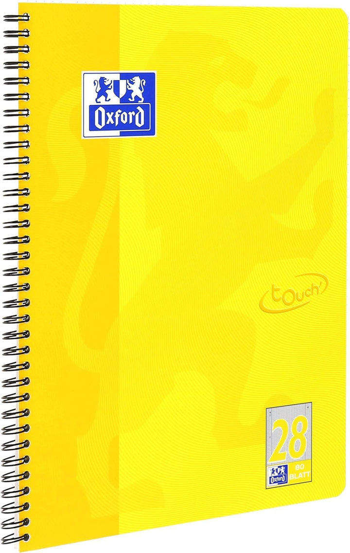 Oxford Touch Collegeblock A4 kariert mit Doppelrand, 80 Blatt, gelb, 10 Stück