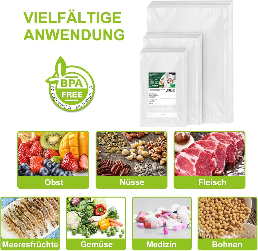 Bonsenkitchen Vakuumierbeutel 150 Beutel - 15x25 cm (50)+20x30 cm (50)+ 28x40 cm (50), für jede Grös