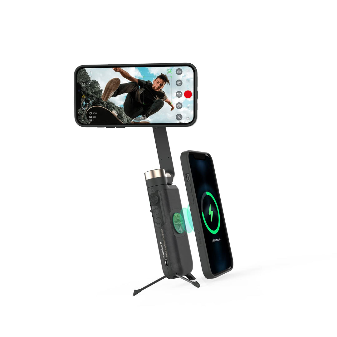 PowerVision S1, Gimbal Smartphone,3-Achsen-Telefonstabilisator mit eingebautes Stativ, kabelloser Po