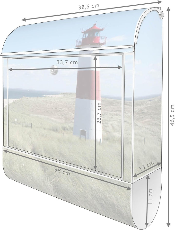 banjado® Design Briefkasten mit Motiv Leuchtturm 39x47x14cm &amp; 2 Schlüssel - Briefkasten Stahl weiss