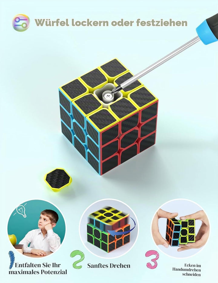 Roxenda Zauberwürfel Set, Original Speed Cube Set mit 2x2 3x3 Pyramide Speedcube, Einfaches Drehen &amp;