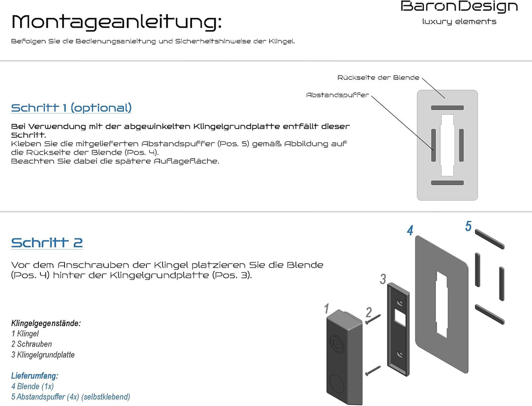 Blende Schwarz passend für Eufy Klingel E340 S330 S220 | Klingelschild Abdeckung | Zubehör für Halte