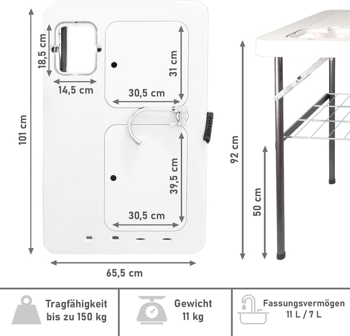 Lemodo klappbarer Filetiertisch | tragbare Camping Spüle | Outdoor Waschbecken mit 2 Spülbecken | Mo