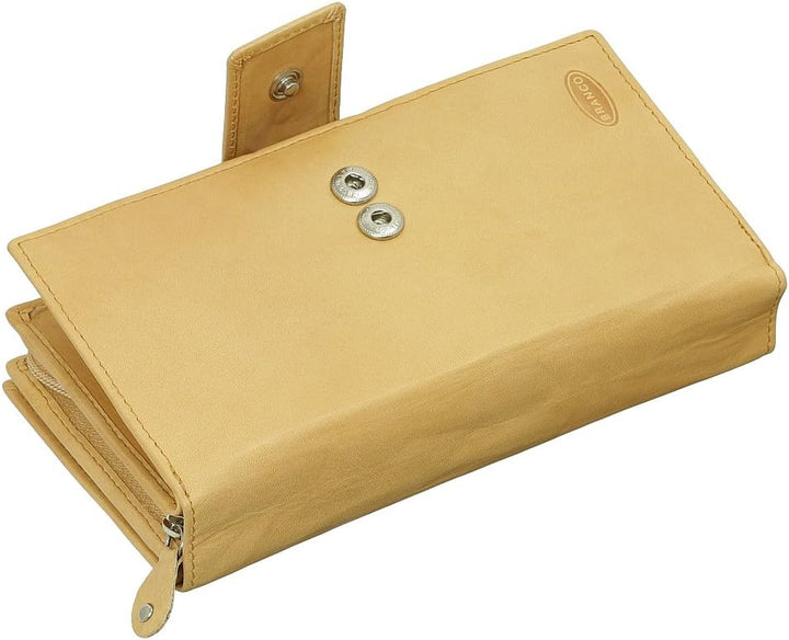 Luxus Leder Damen Geldbörse Portemonnaie Geldbeutel XXXL mit Reissverschluss 18,5 cm Farbe Beige, Be