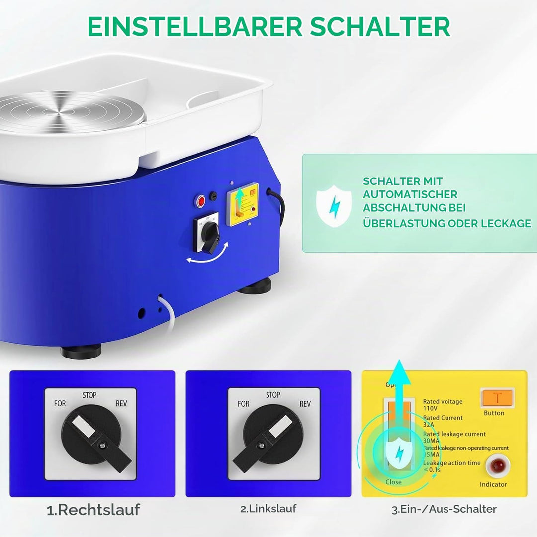 Elektrische Töpferscheibe Maschine, 25cm 350W Formmaschine Ton Werkzeug mit Fusspedale Keramikformma