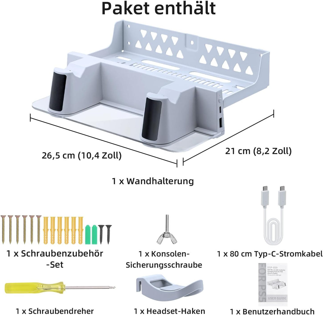 Mcbazel Wandhalterung PS5 mit Schnellladestation, Dual-Controller und RGB-Licht für PlayStation 5 Ko