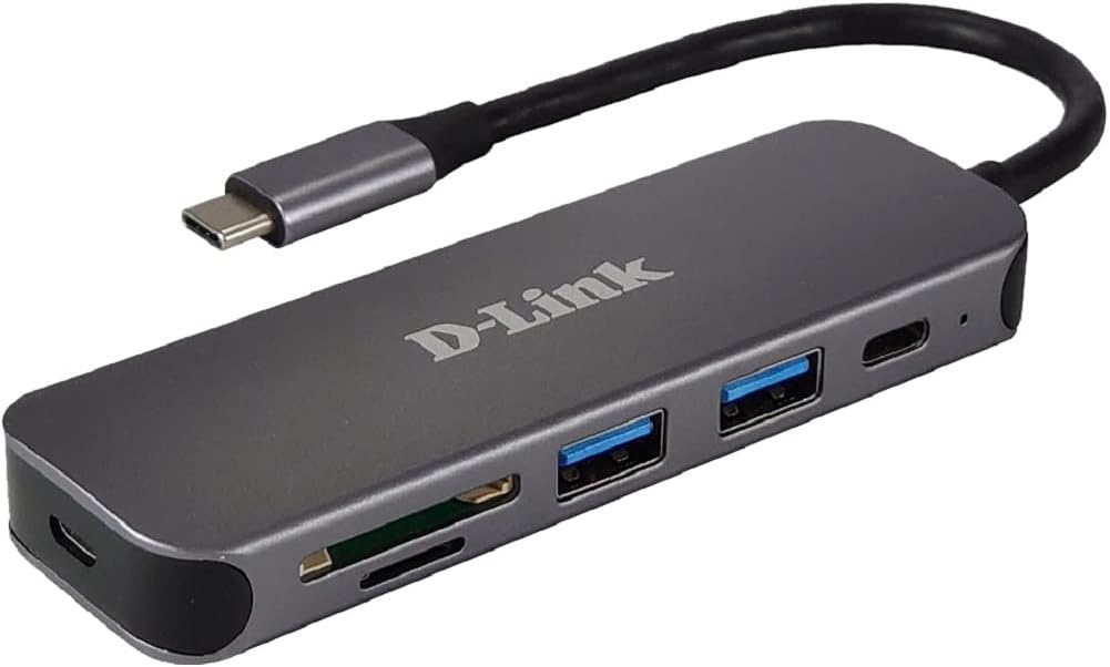 D-Link DUB-2325 5-in-1 USB-C Hub mit 2 USB 3.0 Ports (USB-C Port, SD/MicroSD Card Reader für PC, Mac