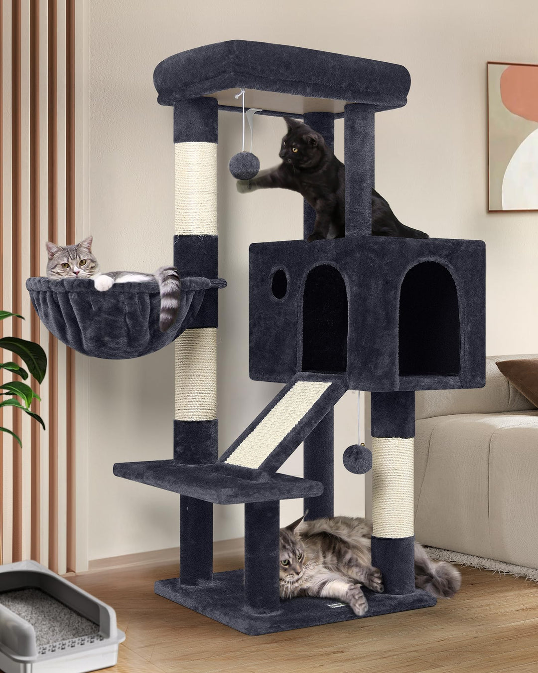Globlazer Kratzbaum Grosse Stabil mit 8 cm Dicker Stamm Sisal Katzenhaus Gepolsterte Sitzstangen Kor