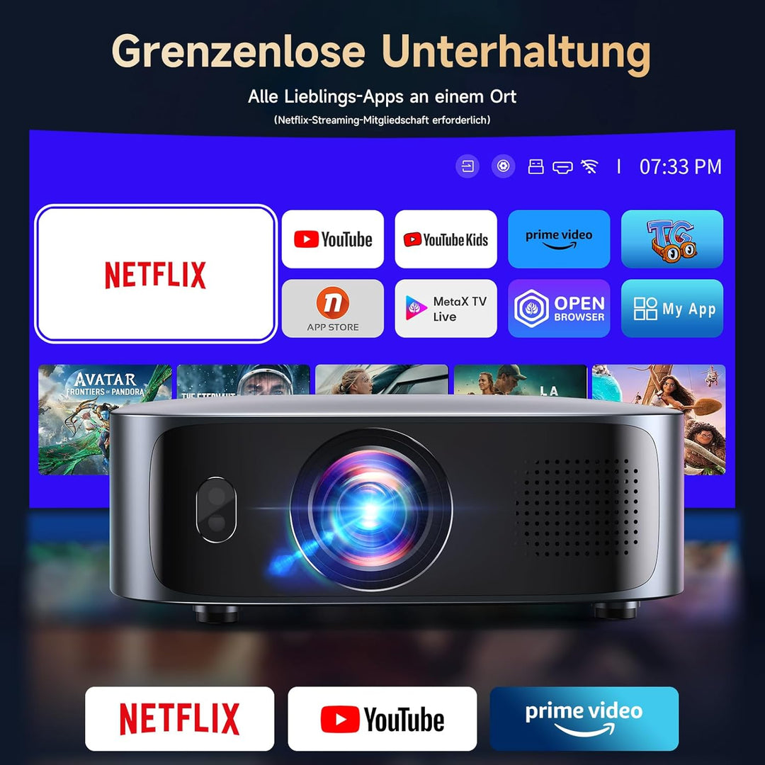 Smart Beamer 4K kompatibel mit Netflix &amp; Dolby Audio, KOGATA Kurzdistanz Projektor mit Autofokus &amp; 6