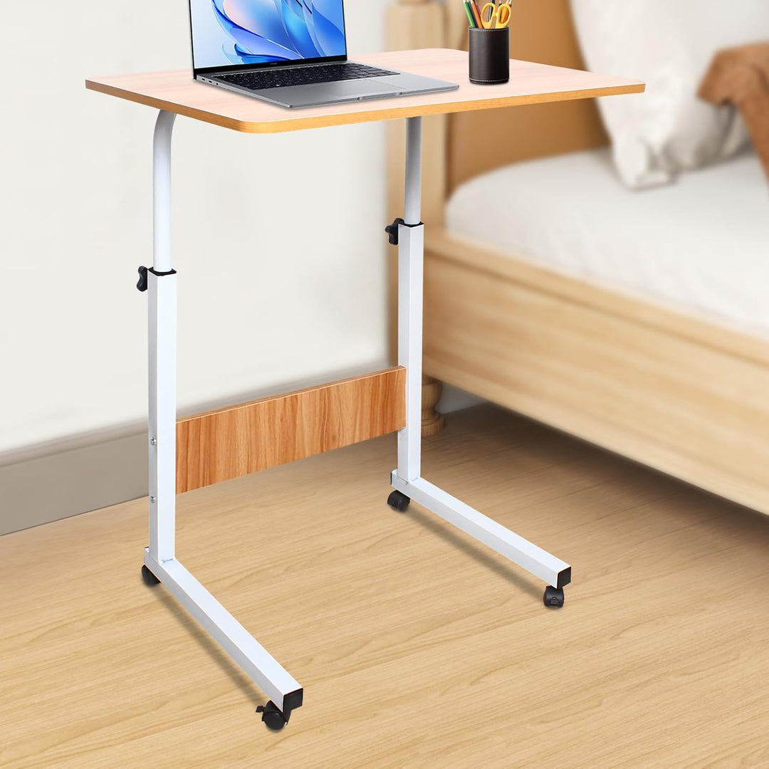 Höhenverstellbarer Laptop-Tisch, Beistelltisch mit 4 Rollen, Stehpult, Schreibtisch Klein, Überbett-