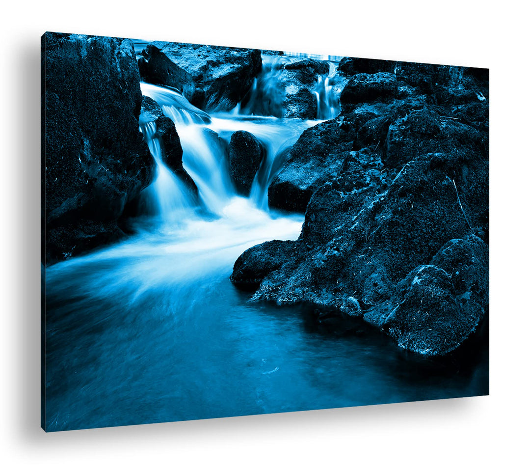 deyoli idyllischer Wasserfall in Irland Format 80x60 Effekt: Monocrome Blau als Leinwandbild, Motiv