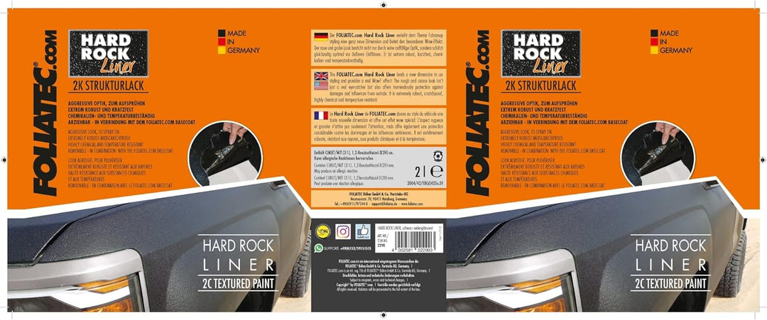 Foliatec Hard Rock Liner, 2K Strukturlack - Removable Set, ablösbare Bedliner-Sprühbeschichtung: aus