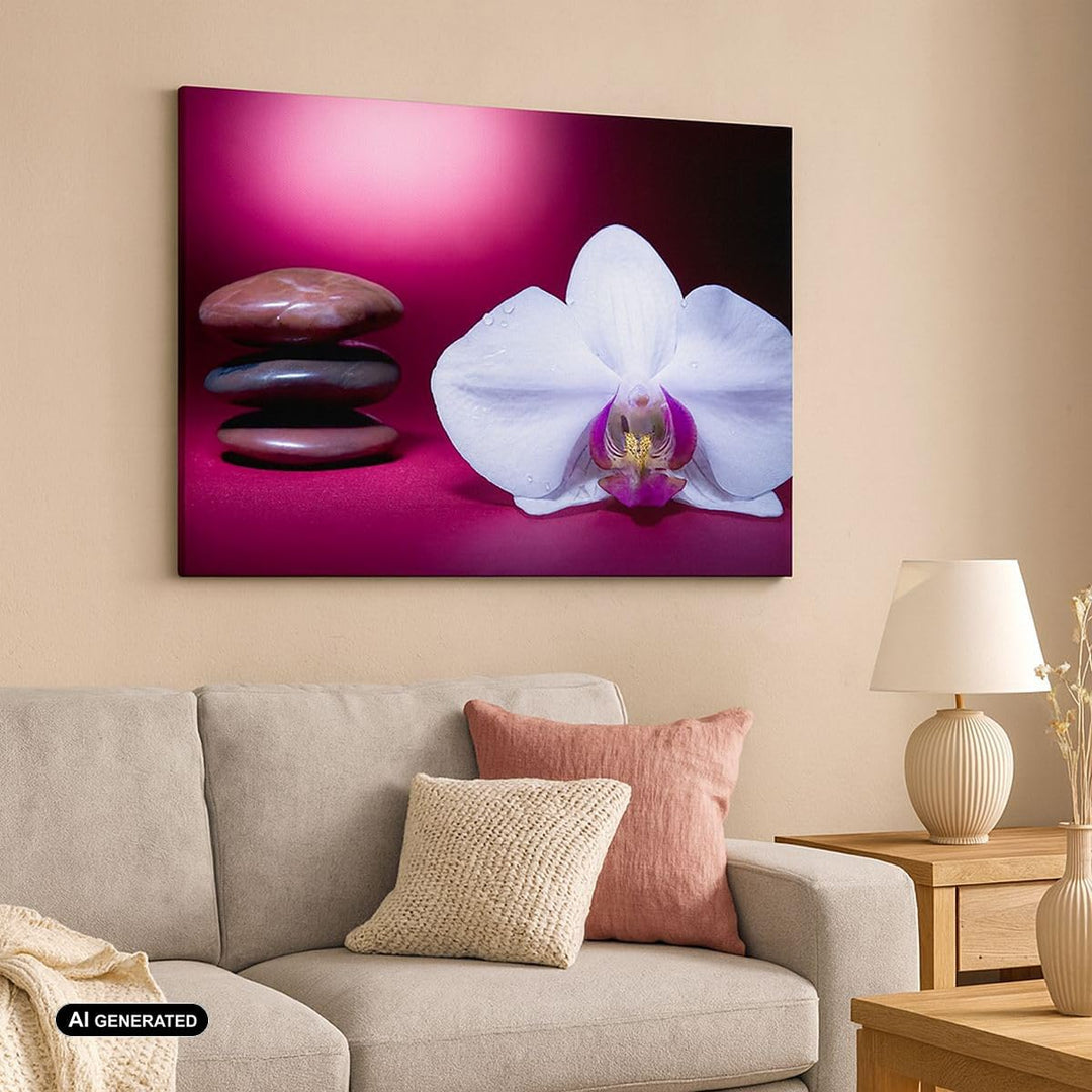 Bilder auf Leinwand 100x70cm Leinwandbild Spa braune Steine weisse Orchidee Gross Wanddeko Bild Schl
