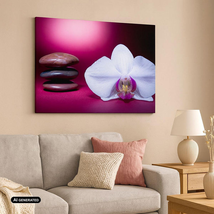 Bilder auf Leinwand 100x70cm Leinwandbild Spa braune Steine weisse Orchidee Gross Wanddeko Bild Schl