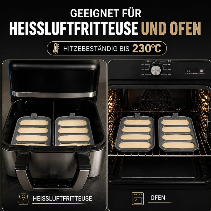 Set mit 4 Silikonformen für Heissluftfritteuse und Backofen 20 x 14,5 cm, Verschiedene Formen für Ri