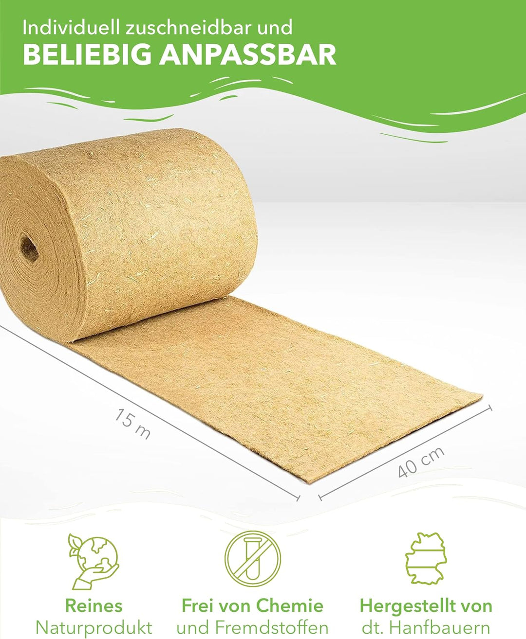 Nagerteppich aus 100% Hanf auf Rolle mit 15m Länge, 40cm Breite, 10mm dick,Hanfteppich für alle Arte