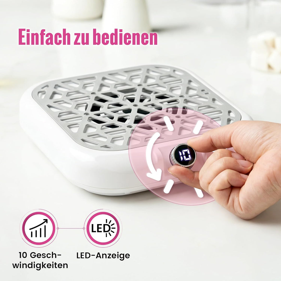 Nagelstaubsauger – Staubabsaugung für Nägel mit LED-Display, 10 Saugstufen (1600PA), inkl. 30 Filter