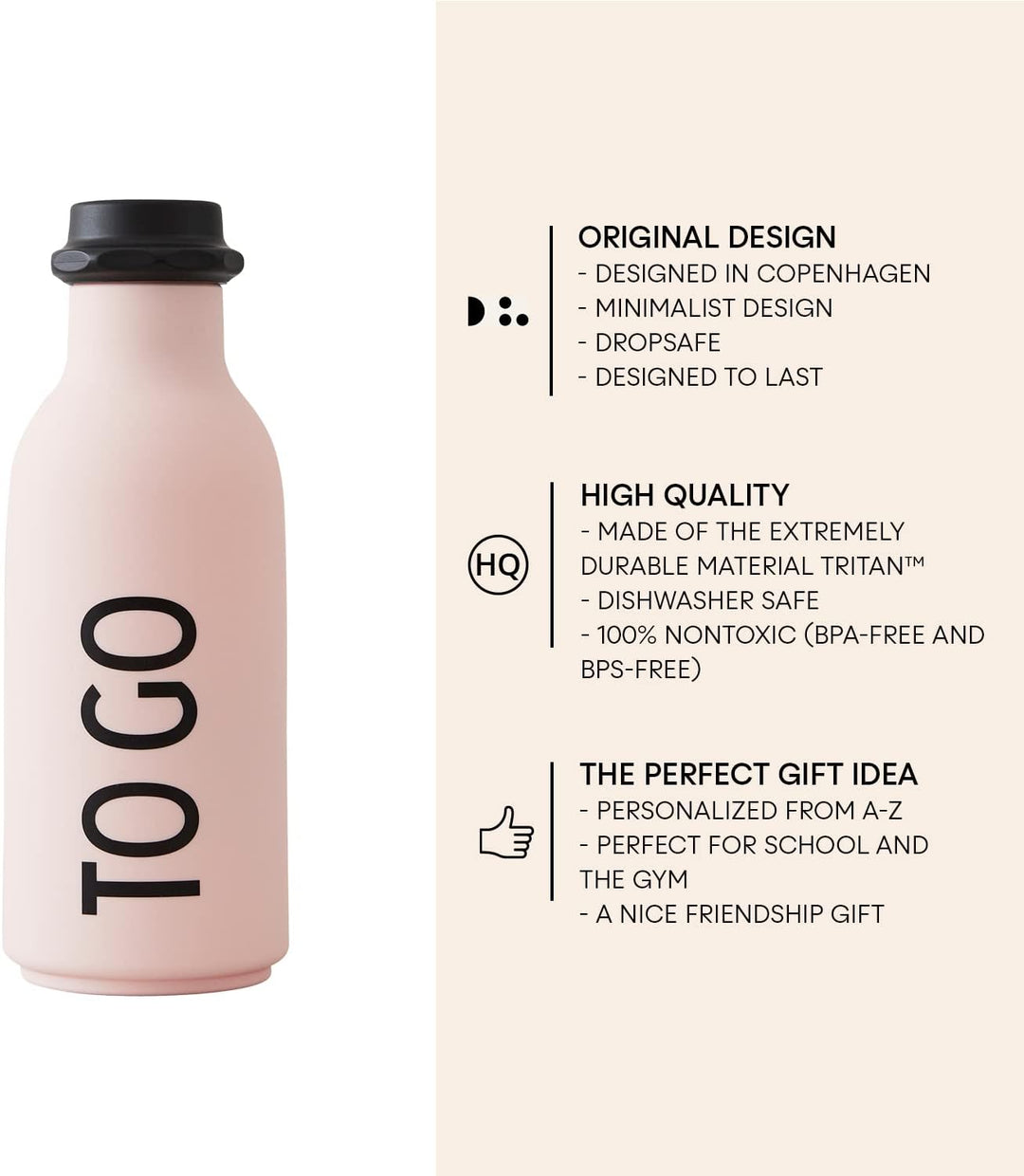 Design Letters TO GO Trinkflasche Pink | BPA-Frei | 500 ml | Auslaufsicher | matte weiche Oberfläche